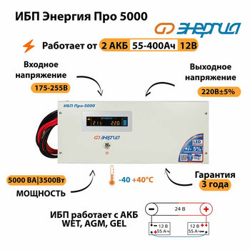 Энергия ИБП Про 5000 24В - ИБП и АКБ - ИБП для котлов - . Магазин оборудования для автономного и резервного электропитания Ekosolar.ru в Дзержинске