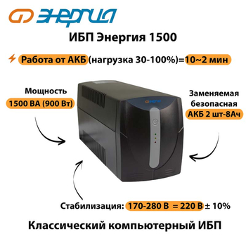 Энергия ИБП 1500 - ИБП и АКБ - ИБП для компьютера - . Магазин оборудования для автономного и резервного электропитания Ekosolar.ru в Дзержинске