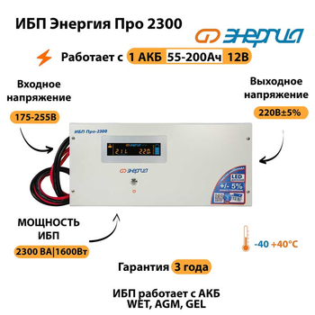 Энергия ИБП Про 2300 12В - ИБП и АКБ - ИБП для котлов - . Магазин оборудования для автономного и резервного электропитания Ekosolar.ru в Дзержинске