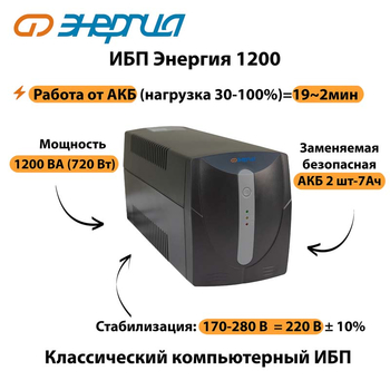 Энергия ИБП 1200 - ИБП и АКБ - ИБП для компьютера - . Магазин оборудования для автономного и резервного электропитания Ekosolar.ru в Дзержинске