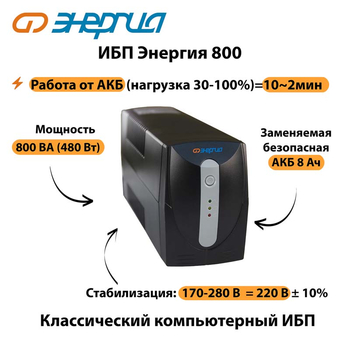 Энергия ИБП 800 - ИБП и АКБ - ИБП для компьютера - . Магазин оборудования для автономного и резервного электропитания Ekosolar.ru в Дзержинске